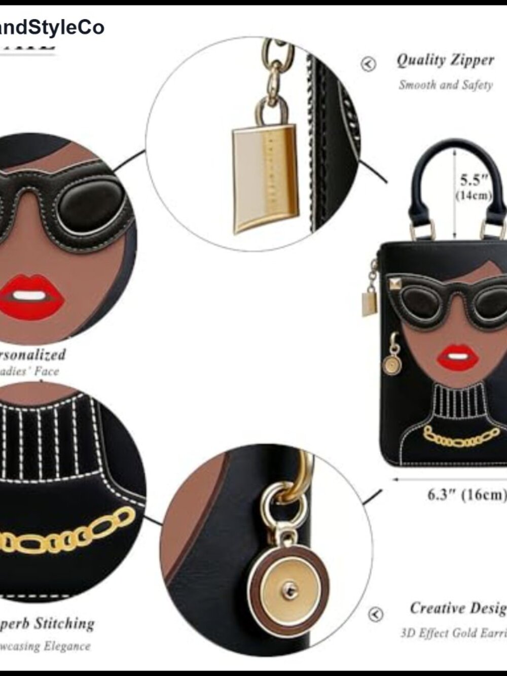 Unique 3D Lady Face PU Leather Satchel Handbag Crossbody Shoulder Bag Novelty - Picture 4 of 6